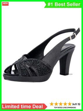 Slingback Mid Heel Platform Sandals Rhinestone Block Heels Comfort Low Heel